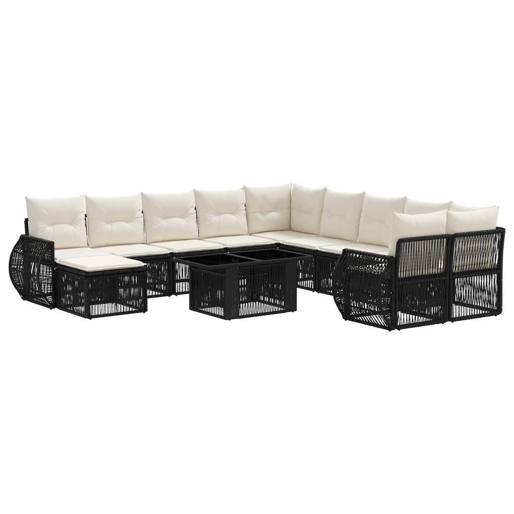 Garden Sofa Set 12 pcs Black and Cream White Poly Rattan