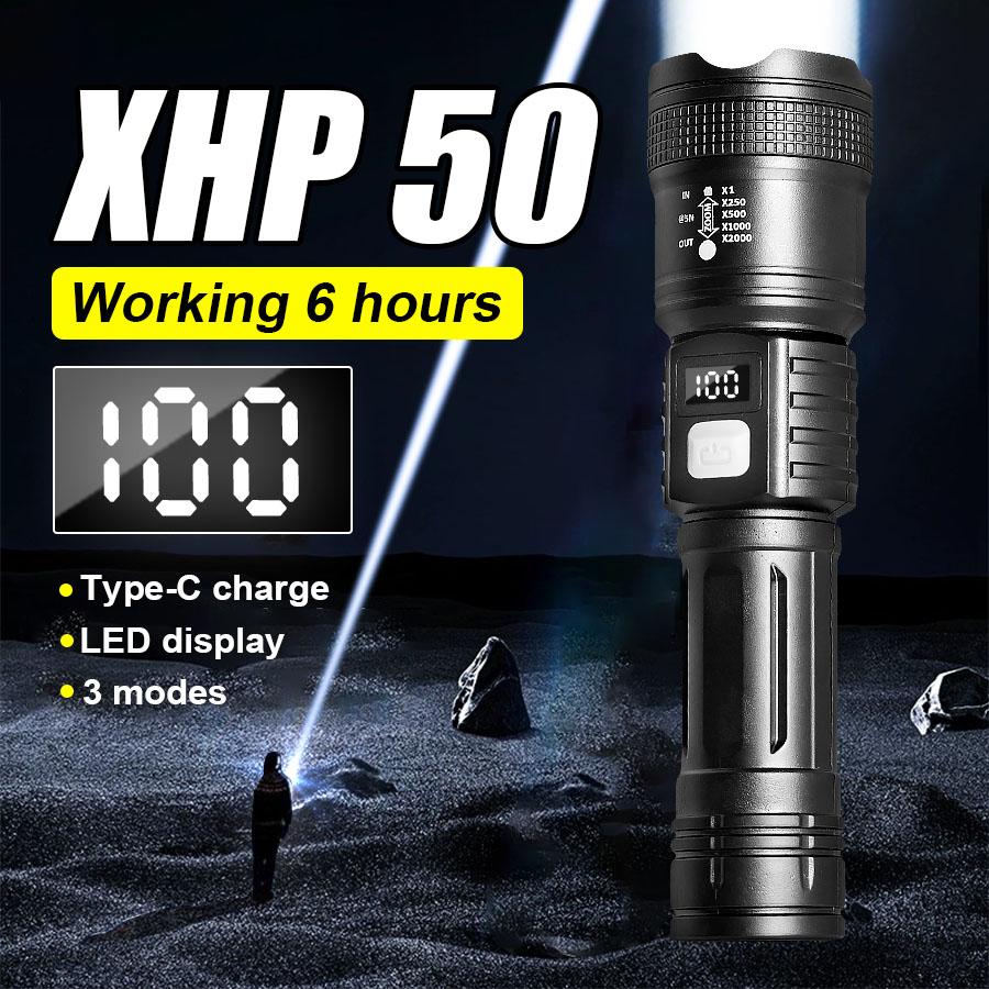 Светодиодный фонарик P50, супер яркий фонарь, перезаряжаемая через USB лампа, водонепроницаемый, мощный фонарик со встроенным аккумулятором, уличное освещение