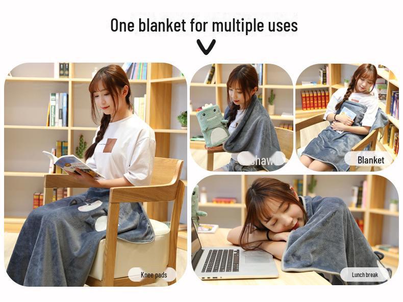 Портативное фланелевое одеяло с изображением мультяшных животных и фруктовым узором для дома или офиса