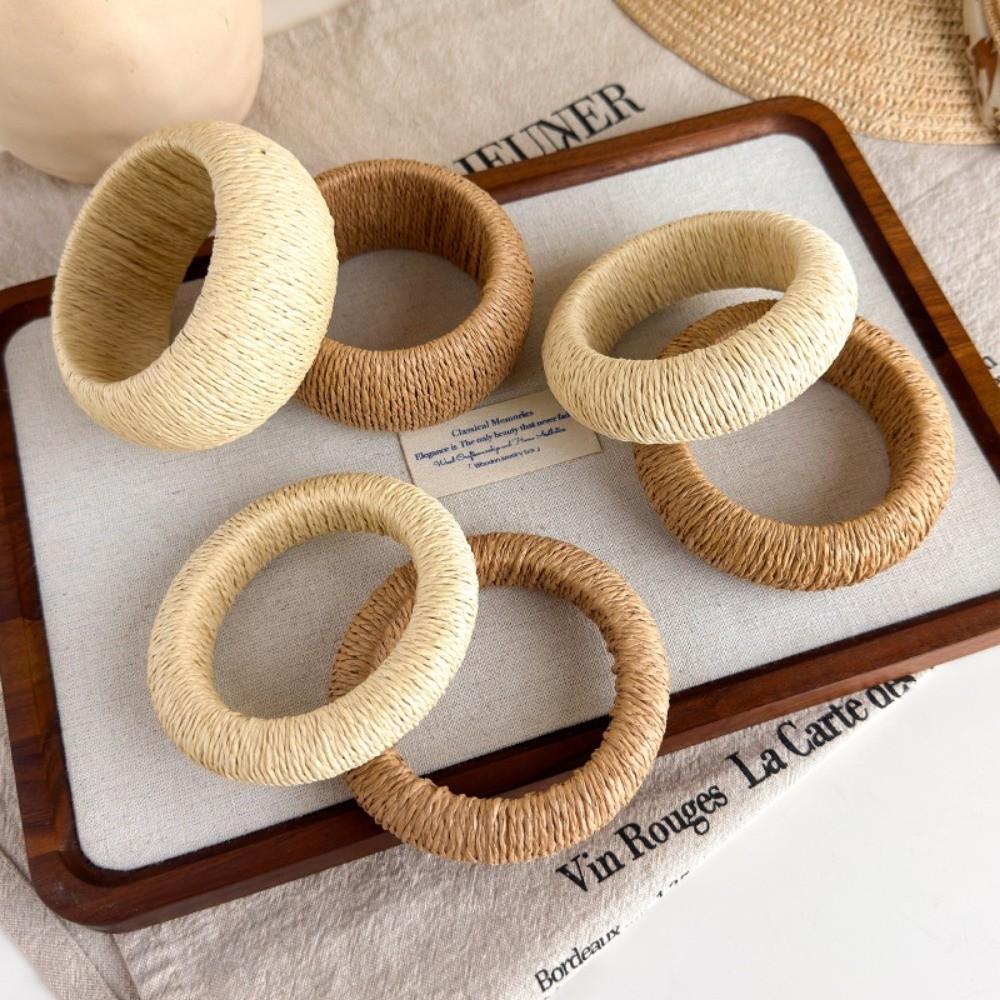 Bohemian Round Woven Bangles Wide Wrist Bangles New Straw Braid Bracelet Gifts