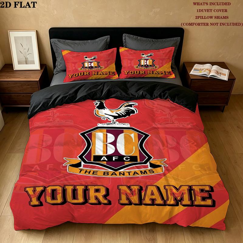 Custom Name Bradford City Afc Pattern Bedding uilt Set uilt Cover Pillowcase Home Decoration Birthday Gift(1*duvet cover + 2*pillowcase without core)