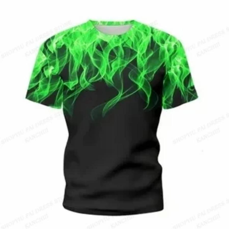 Summer Men's Flame 3D Printed T-shirt Men's Fashionable Short Sleeved Hip-hop Top