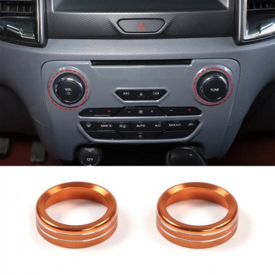 For Ford Ranger 2015-2018 Volume Media Knob Trim Ring Orange Aluminum Alloy