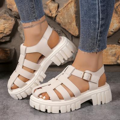 Женские летние сандалии-гладиаторы на толстой подошве, новые, с круглым носком, на толстом каблуке, с перемычкой, с закрытым носком, полые сандалии