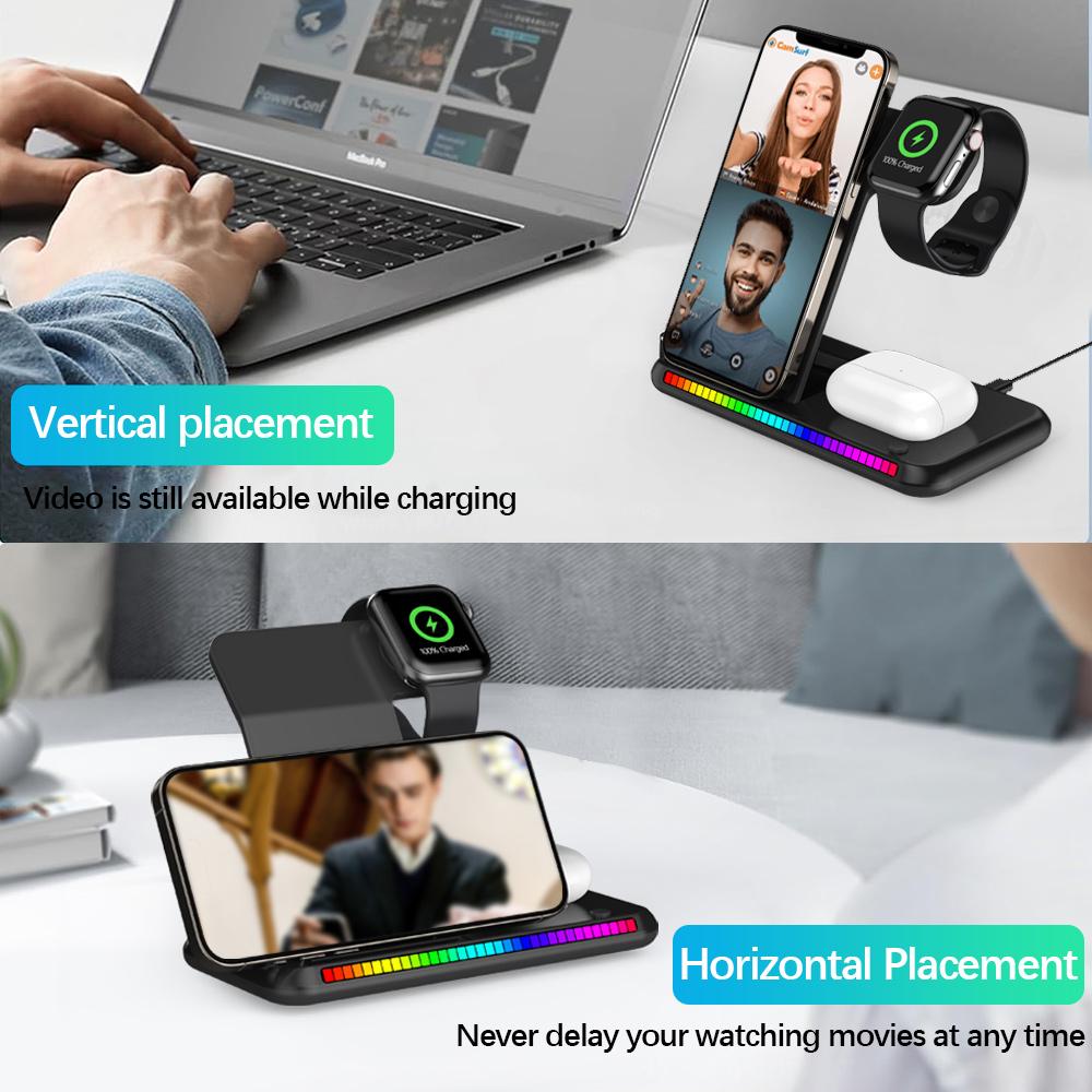 100 Вт светодиодная быстрая беспроводная зарядная подставка 3 в 1 складная зарядная станция для iPhone 15 14 13 16 Watch 9 8 7 6 5 Airpods Pro