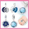 Copper Blue Star Moon Sun Universe Compass Charms Beads Pendant For Original Bracelet Woman Girl Jewelry