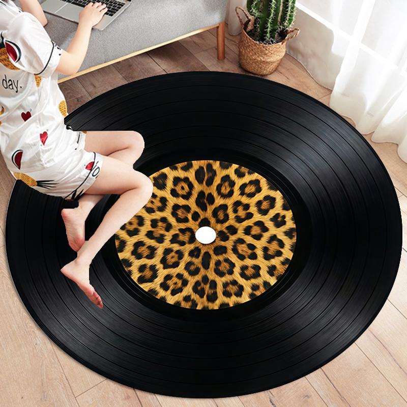 Record Texture Flag Magic Round Area Rug,Carpet Rug for Living Room Bedroom Sofa Playroom Decor,Non-slip Floor Mat