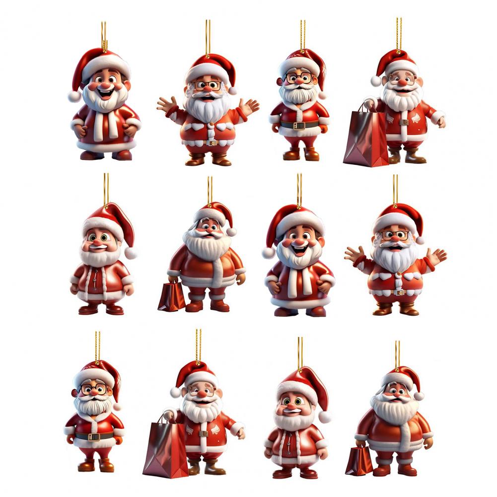 Festive Hanging Ornaments Christmas Tree Ornaments 12pcs Santa Claus Ornaments Acrylic Hanging Decor for Christmas Tree for Car