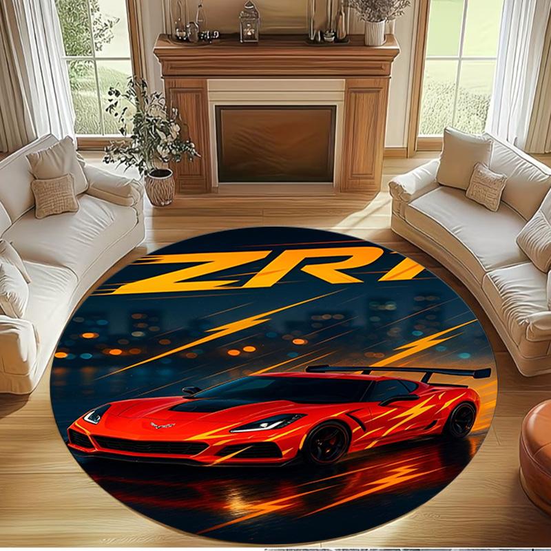 Chevrolet Corvette Print Round Rug, Washable Floor Carpet, For Entryway Dorm Laundry Room Office Study, Home Decor Birthday Christmas Gift