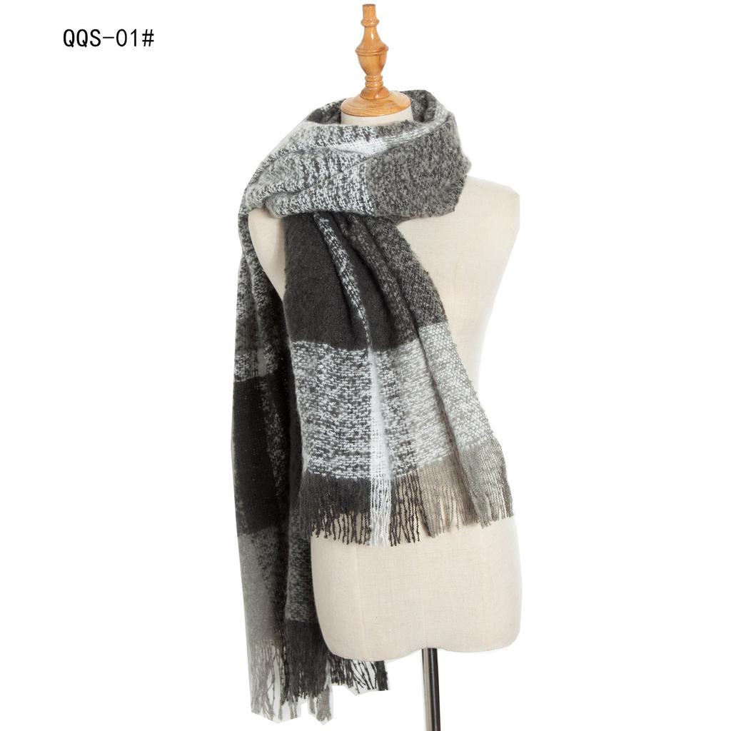 Autumn and Winter Polyester Circle Sand Plaid Scarf Women's Warm Fringed Scarf Shawl