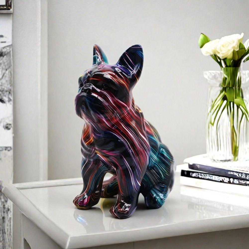 Kawaii Graffiti French Bulldog Statue Cartoon Colorful Dog Statue  Home