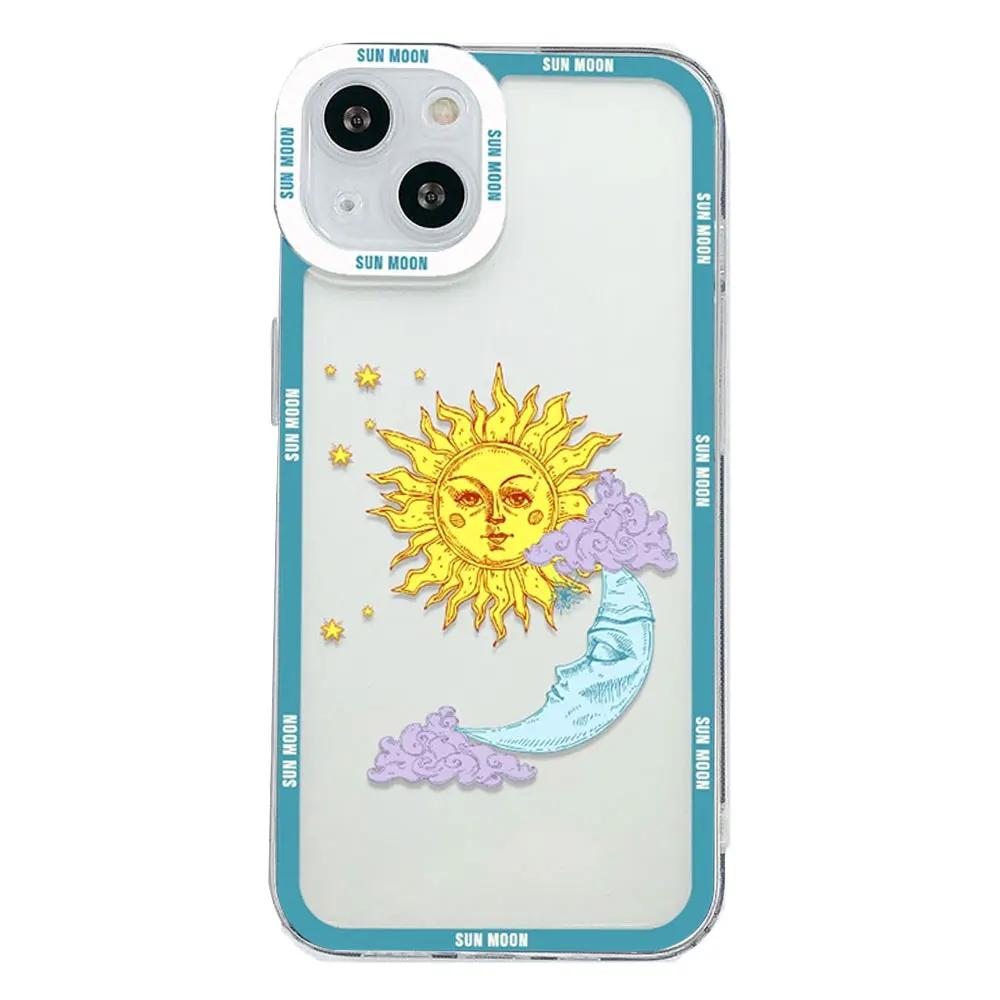 Милый Мультяшный Чехол для Телефона с Лицом Солнца и Луны для IPhone 15 Pro Max 11 12 7 8 14 Plus SE2020 X XR MAX XS 13 Mini Мягкая Прозрачная Крышка Fundas