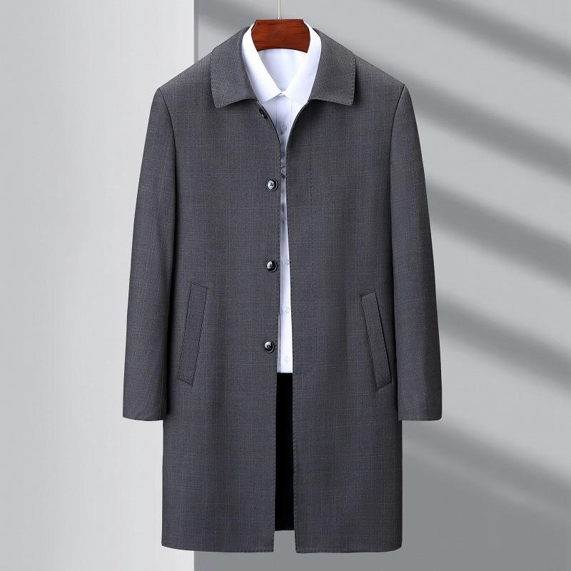 New Spring and Autumn Trench Coat Men's Lapel Mid-length Coat Casual Business Middle-aged and Elderly Dad Outfit