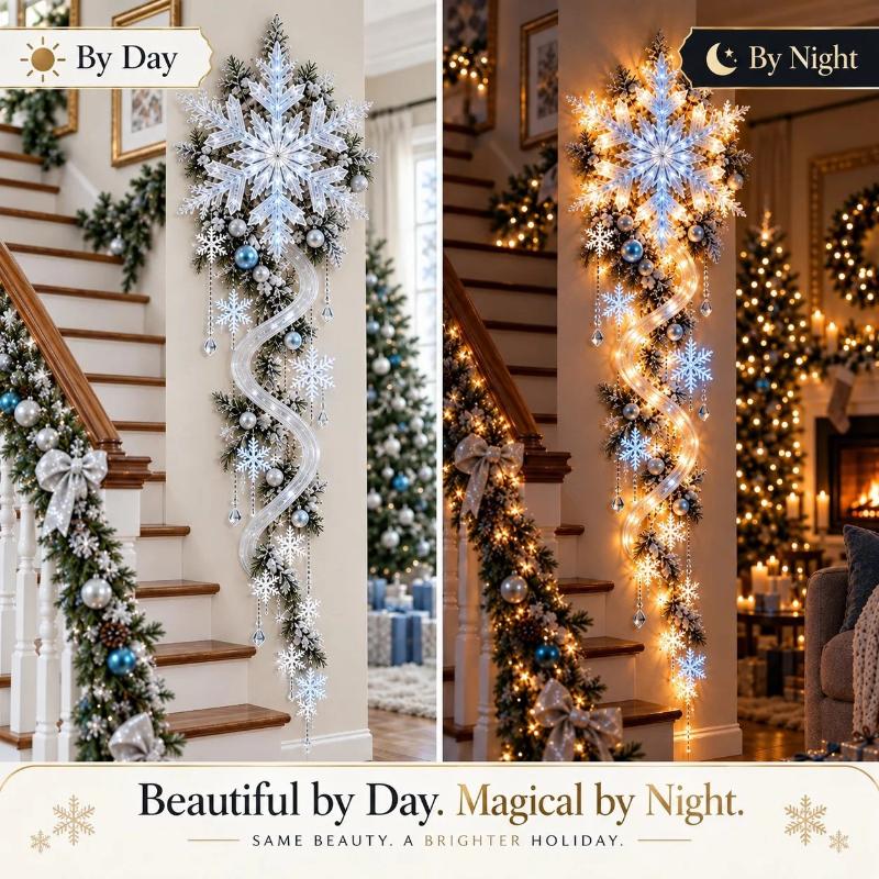 Светящееся рождественское украшение-снежинка на стену с теплыми светодиодными огнями и хрустальными подвесками для домашнего праздничного декора