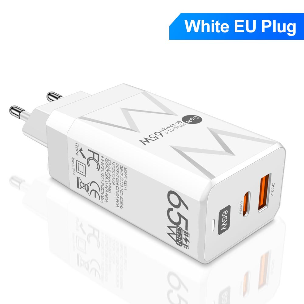 PD Fast Charging 65W GaN Type C QC 3.0 Quick Charger Wall Adapter For iPhone iPad Xiaomi Samsung EU/US/KR Plug