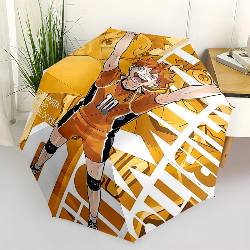1pc Haikyuu!! Shoyo Hinata Karasuno Middle Blocker Automatic Opening Closing Umbrella with Convenient Three-Fold Design, 8-Bone Iron Frame Outdoor Umb