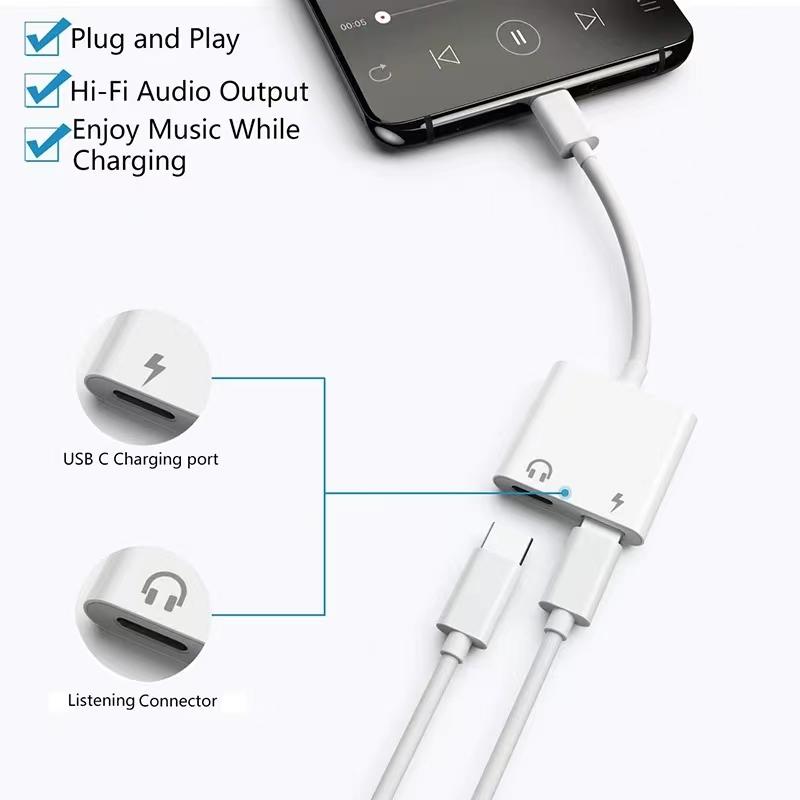 PD 18W Type-C DAC Digital Adapter 2 In 1 Splitter for Google Xiaomi Realme USB C To 3.5 Jack Earphone Audio Cable