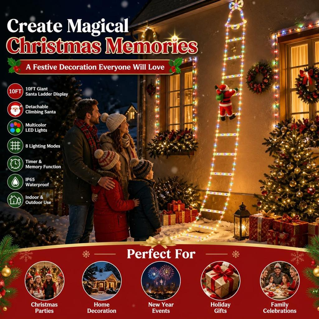 Santa Claus ladder lights led bells ladder lights Christmas tree lights string festive party decoration ambient lights colorful 3m 12 ladder
