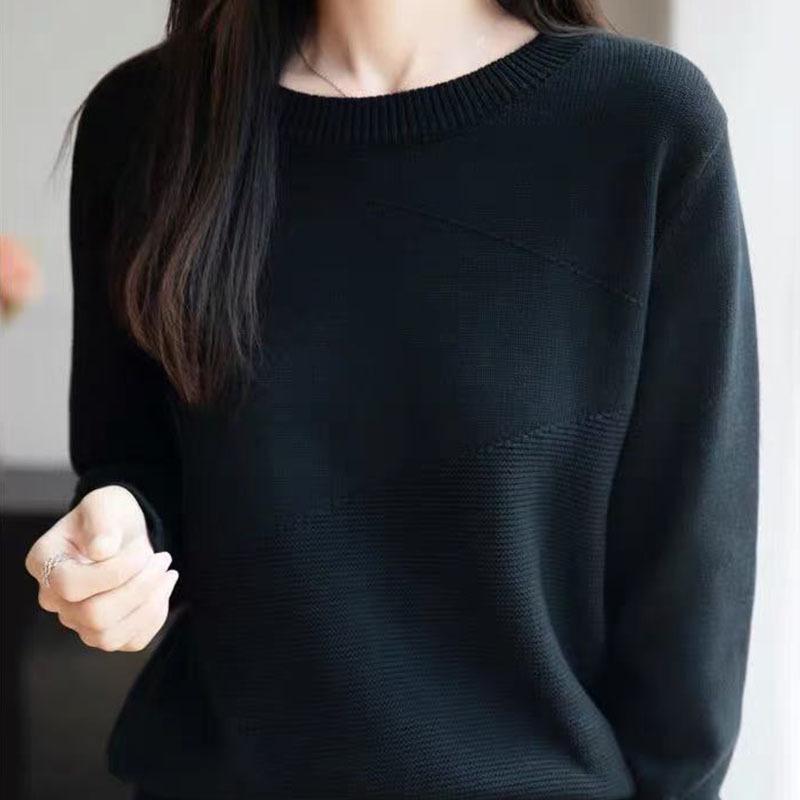 2025 Autumn/Winter Women's Versatile Round Neck Wool Pullover Sweater - Loose, Slimming Knitwear Base Layer Top