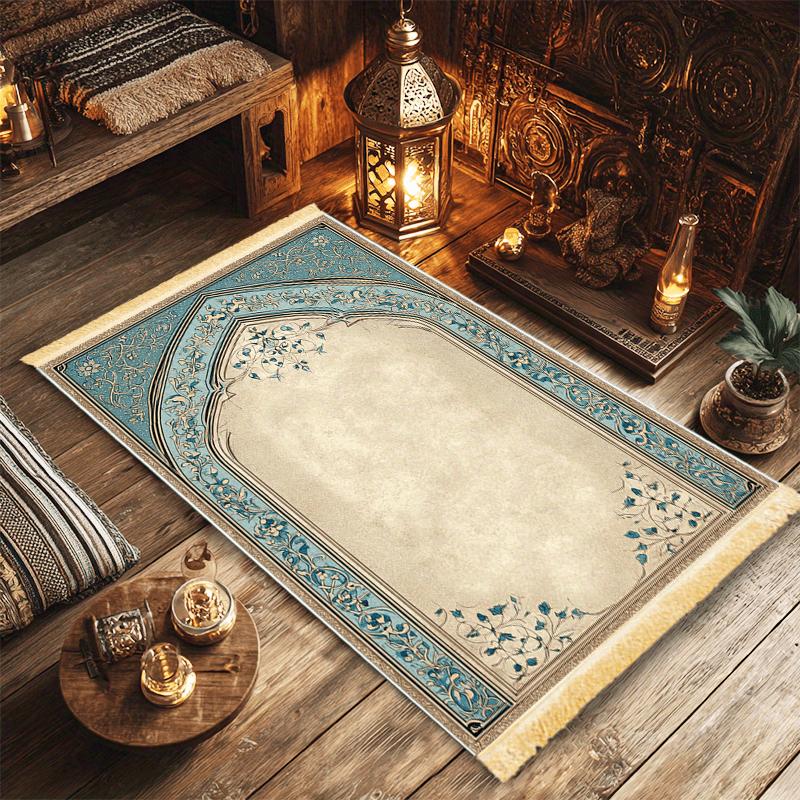 Teal Floral Arch Design Prayer Rug Muslim Prayer Mat for Non Slip Portable Carpet for Bedroom Living Room Travel Decor