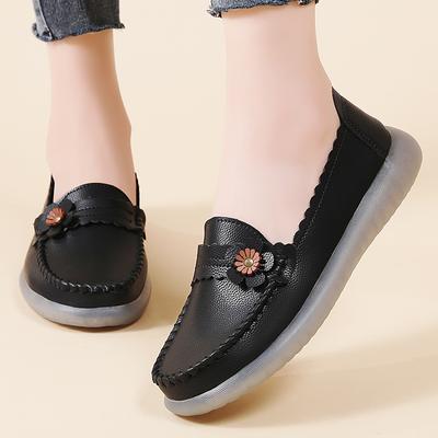 Женские белые мокасины на плоской подошве с цветочным принтом, повседневные черные минималистичные мягкие прогулочные туфли для мам, большой размер