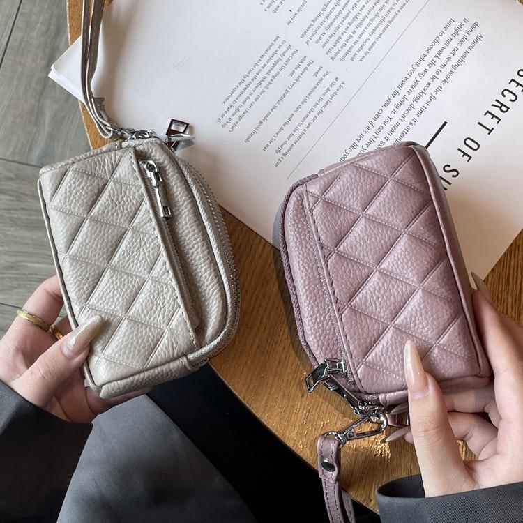 Genuine Leather Women's Coin Purse - 2024 New Large Capacity Cowhide Clutch with Three Zipper Compartments