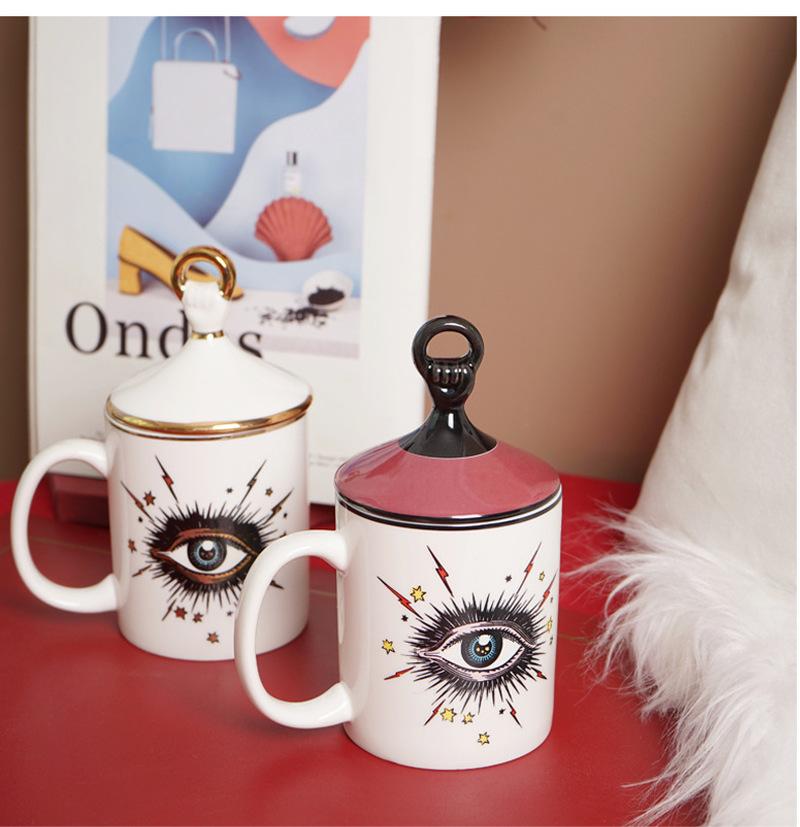 Керамическая кружка с рисунком «Таинственные глаза» Tazas De Ceramica Creativas Кружка для молока с двухсторонним узором и крышкой
