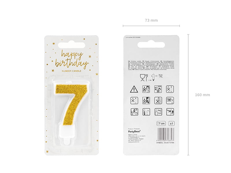 Partydeco Świeczka Urodzinowa Cyfra 7 Złota 7Cm