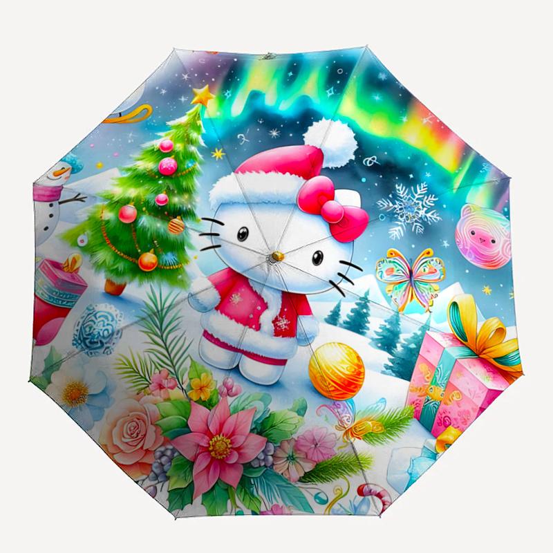 1pc Hello Kitty Christmas Edition Automatic Opening/Closing Umbrella with Foldable Design, 8-Rib Iron Frame, Outdoor Use, Festive Gift for Fans, Trave