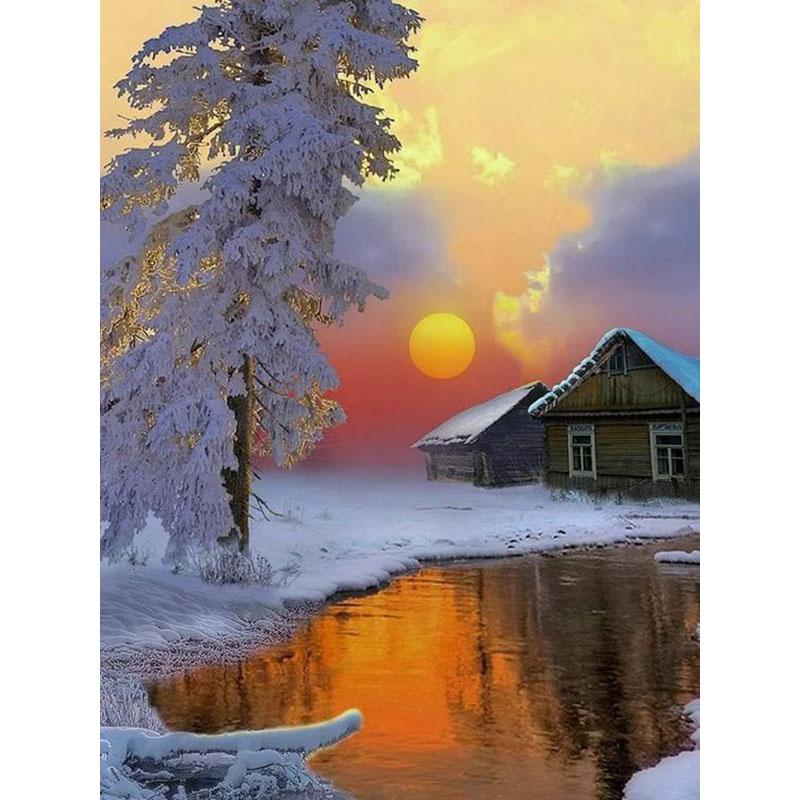 Diy 5D алмазная живопись полная круглая дрель зимняя природа вышивка крестиком мозаика Смола Алмазная вышивка набор снежный пейзаж декор