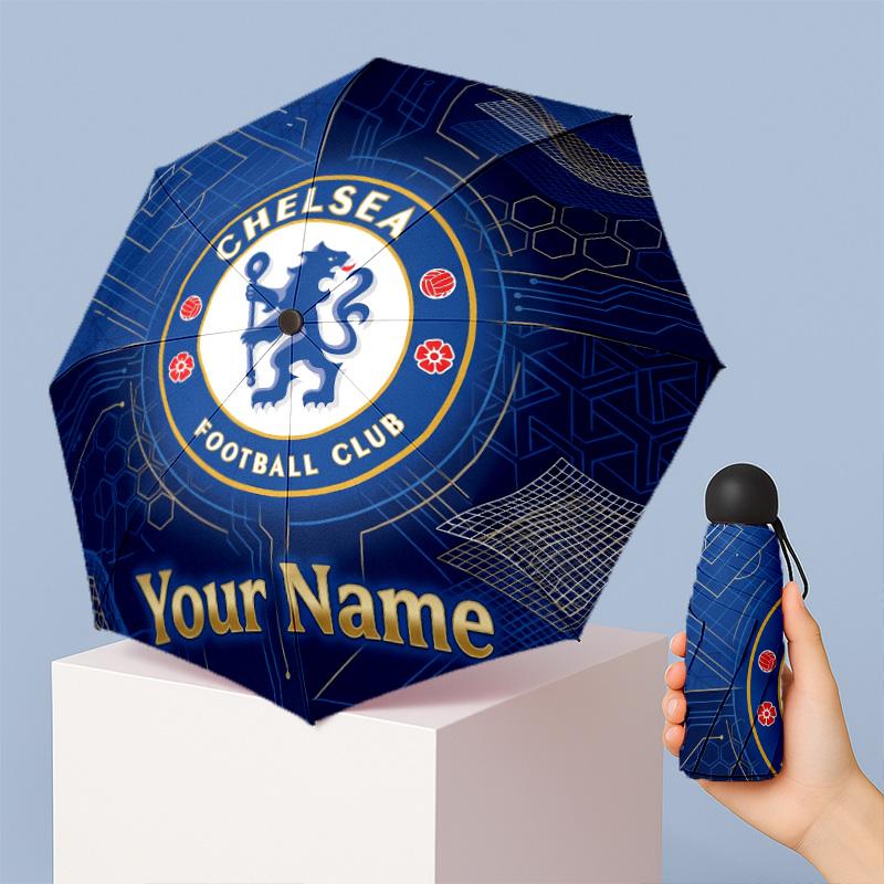 Chelsea FC Manual Five Fold 8 Rib Umbrella Support Custom Text, Lightweight Travel Umbrella