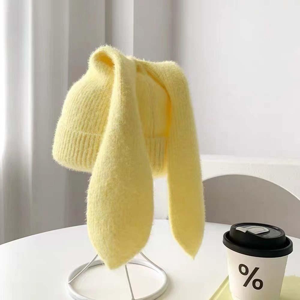 Korean Style Rabbit Ears Cap Elastic Solid Color Knitted Hat Woolen Hat Brimless Beanie Hat Couple