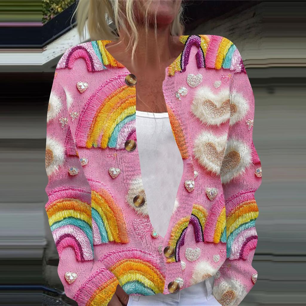 Женская повседневная мода с принтом, длинный рукав, кардиган, куртка на пуговицах