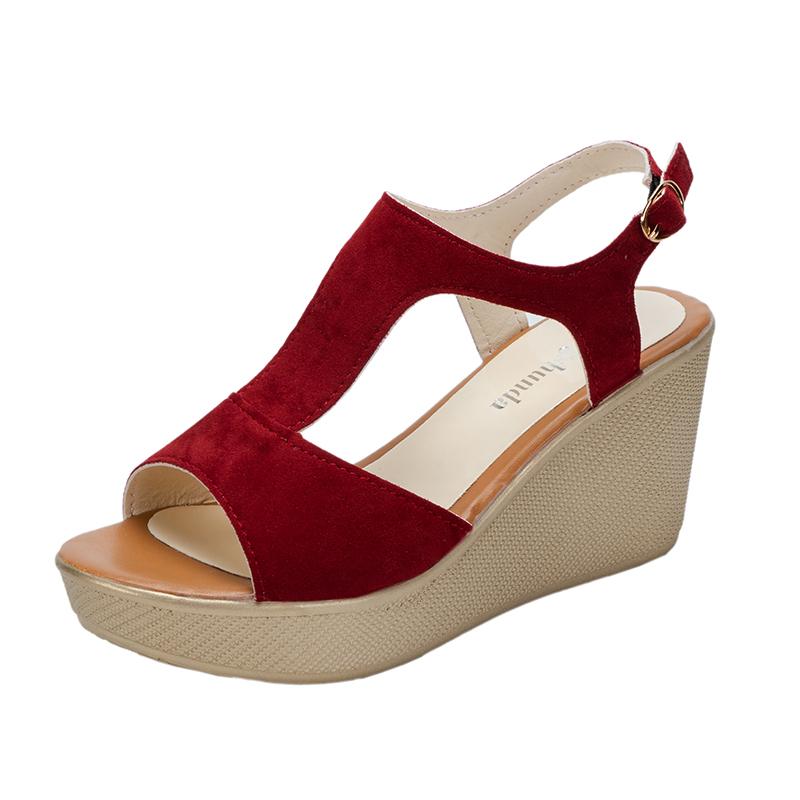 Модные летние босоножки на танкетке и высоком каблуке большого размера для женщин 2024 года, босоножки на платформе с открытым носком, женские нескользящие пляжные сандалии с пряжкой и ремешком Mujer