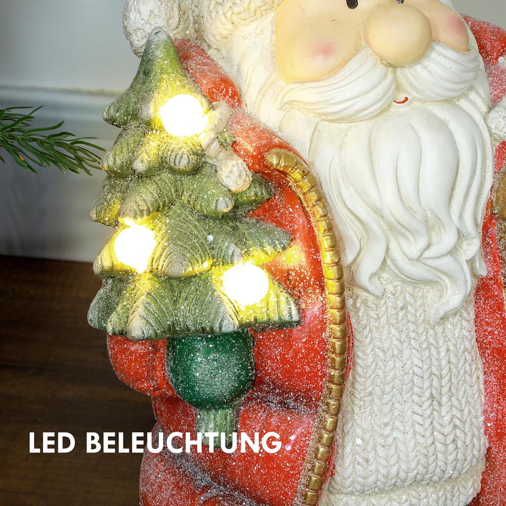 Santa Claus figure with tree and gift, 3 warm white LEDs, battery-operated, 50 cm