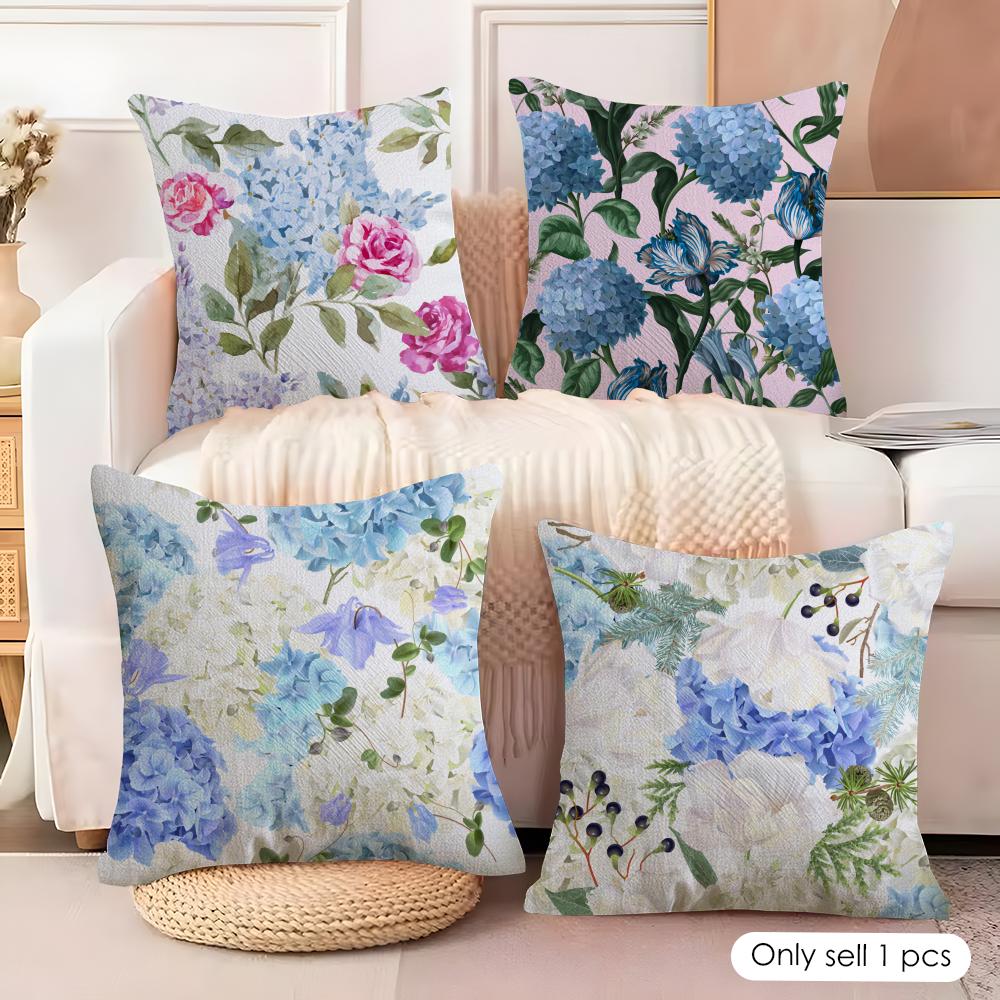 Hydrangea Cushion Cover Natural Linen Organic Fabric DoubleSided Printing Couch Pillow Covers Home Decor Gift