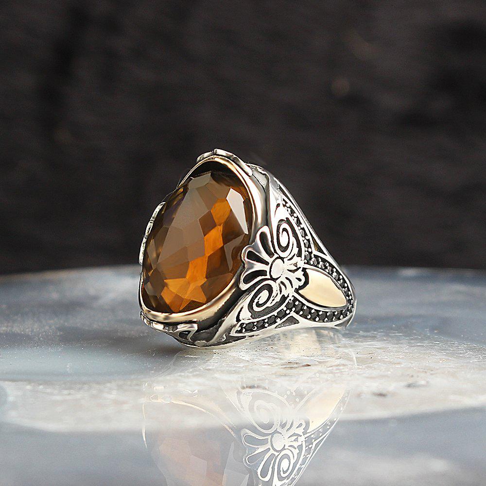 Kristal Kesim Kuvars Taşlı 925 Sterling Silver Man Ring