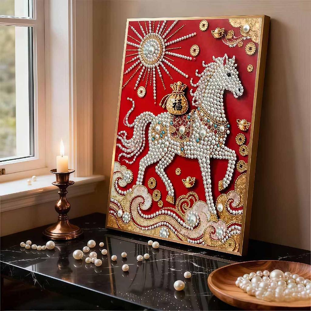 Кристальная Жемчужная Живопись 5D DIY Рамка Декорация Картина Белая Лошадь Домашний Настенный Декор Прозрачный Жемчужный Камень Картина Изображение Рукоделие