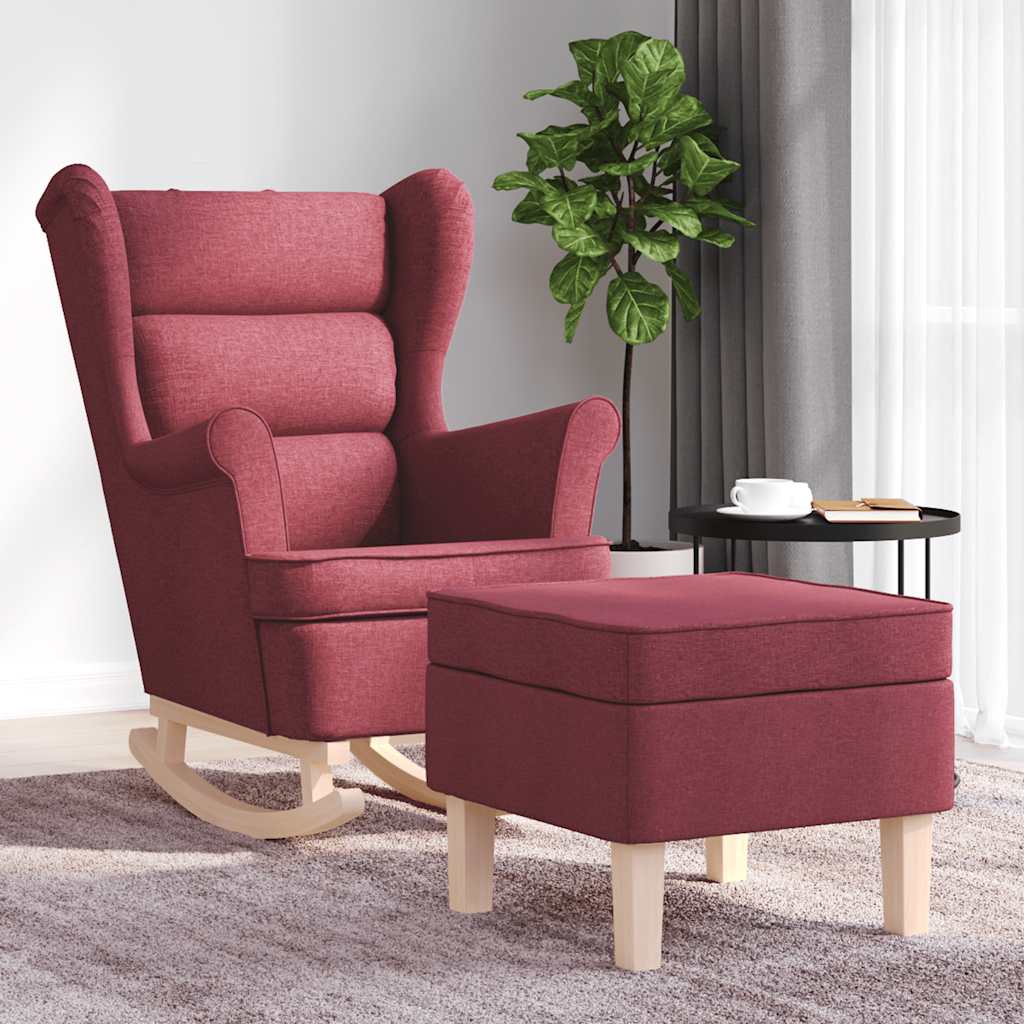 Rocking Chair with Footstool Burgundy Fabric