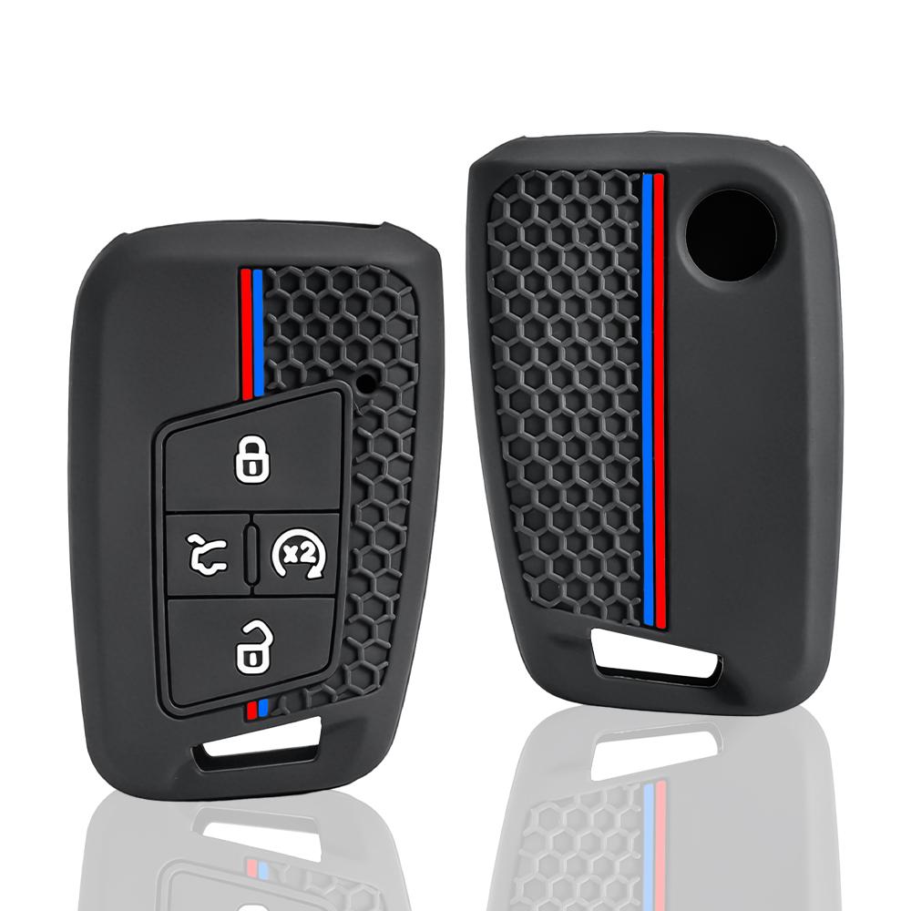 Силиконовый чехол для брелока с 4 кнопками, подходит для Volkswagen Vw Atlas Tiguan Golf Alltrack Sportwagen R Polo E-Golf, складной брелок-ключ