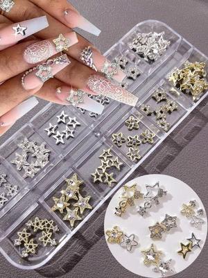 1Box(60pcs) Инкрустированные бриллиантами пятиконечные звезды, ювелирные украшения для дизайна ногтей из сплава