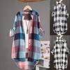 Ladies Long Sleeve Check T Shirt Linen Tops Baggy Top Plus Size Tee Blouse Dress