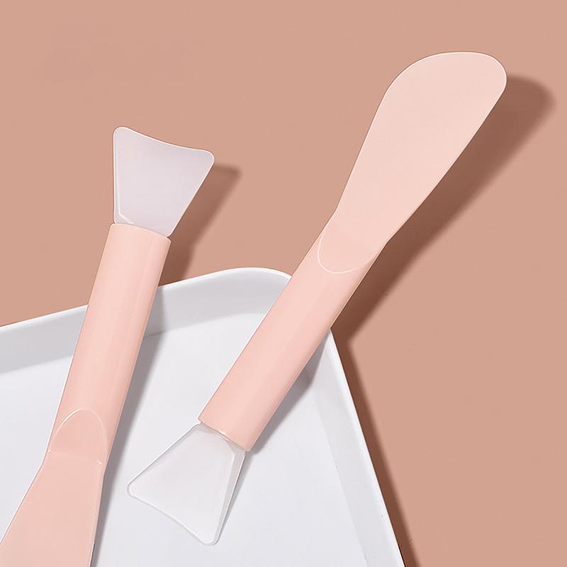 Двойная силиконовая щетка для маски для лица с мягкой головкой и скребком, встроенная палочка для размешивания грязевой пленки двойного назначения, инструмент для самостоятельного нанесения косметической пленки