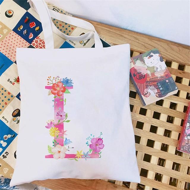 Женская холщовая сумка-шоппер Классический принт 26 букв английского алфавита Белая студенческая сумка-тоут Сумка-шоппер на плечо женская Сумка-тоут Харадзюку