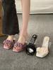 Waterproof table slippers women's outer wear spring 2025 new outer wear fashion crystal high-heeled fairy wind one-word sandals