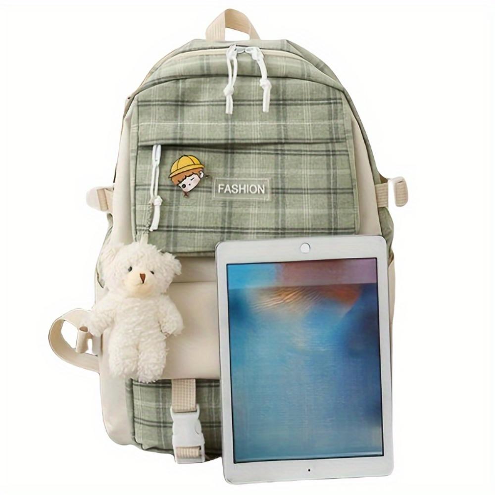 5 шт. мультяшный холщовый школьный рюкзак из пяти частей, повседневный простой рюкзак большой вместимости, дорожная сумка, для женщин, кошелек, сумка-мессенджер, сумочка (без кулона-мишки)