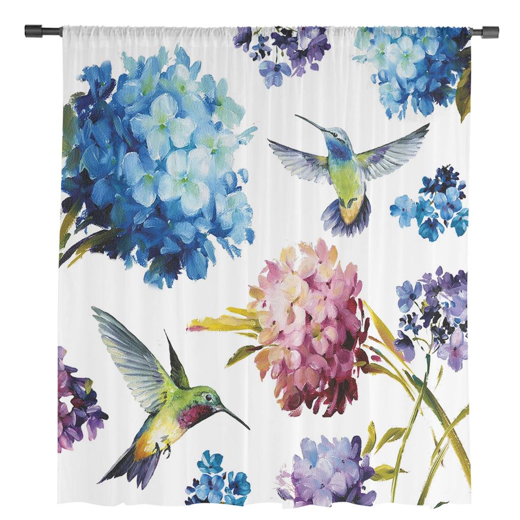 Винтажные цветы колибри гортензия прозрачные шторы для гостиной украшения оконные шторы кухонные тюль вуаль шторы