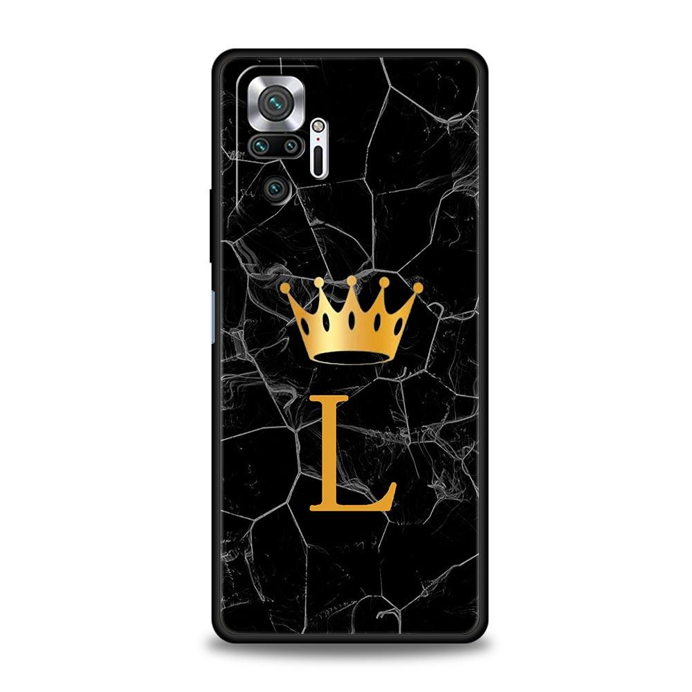 Чехол для телефона с буквой 'A' и короной для Xiaomi Redmi Note 14 13 5G 10 11 12 Pro Plus 4G 14C 13C 12C 10C Черный
