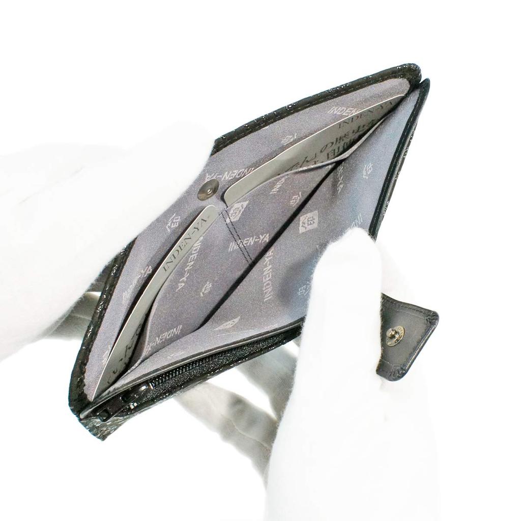 Inden Набор тонкого длинного кошелька из оленьей кожи, черный x черный лак, узор «Клематис» [Indenya] 2107-01-169