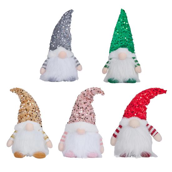 Light-Up Christmas Gnome Decoration Handmade Sequin Hat Faceless Dwarf Doll with Light Glowing Plush